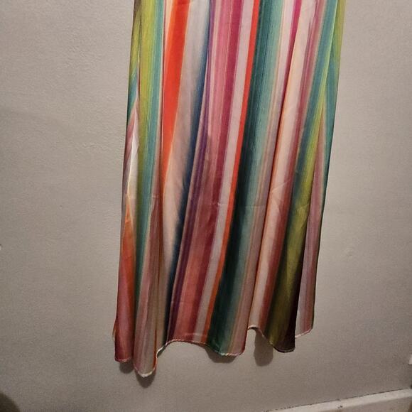 Boston Proper NWT Rainbow Stripe Maxi Dress Womens SM Tie Neck Colorful Boho - Picture 3 of 16